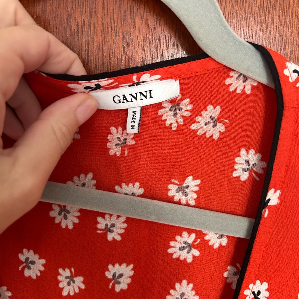 Ganni Red Floral Long Sleeve Dress - Picture 8 of 9